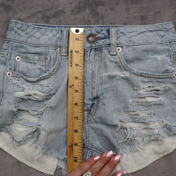 American Eagle Outfitters Shorts Womens 00 Blue High Rise Cut Off Distressed - Picture 3 of 12